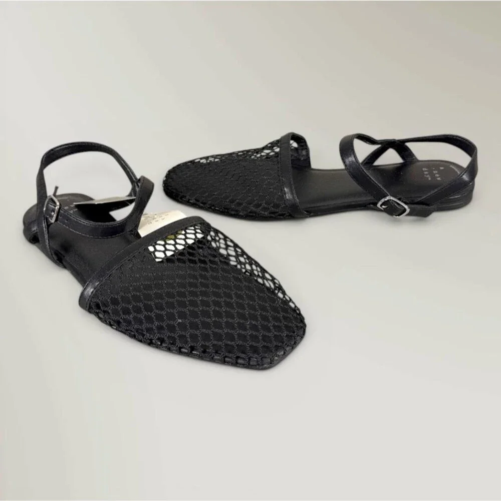 Women's Vanna Fishnet Slingback Flats Memory Foam Insole - A New Day - Size 11 - Picture 1 of 8